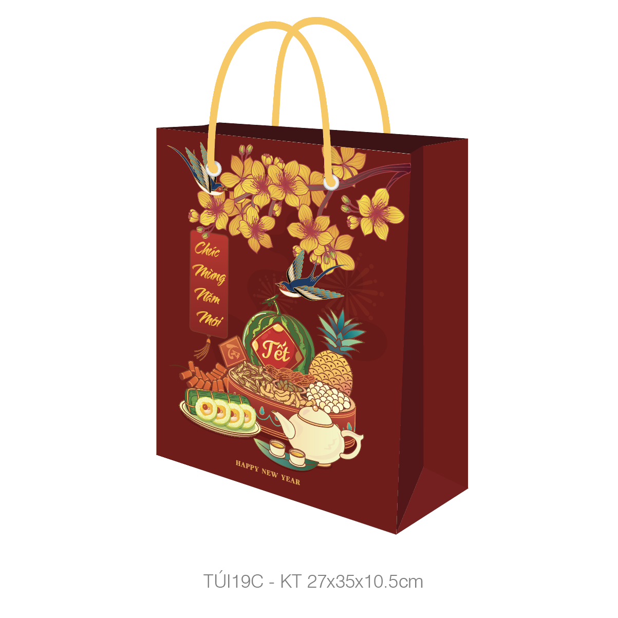 Túi đựng quà Tết, túi đựng quà chúc mừng năm mới T19C - 27x35x10.5cm 