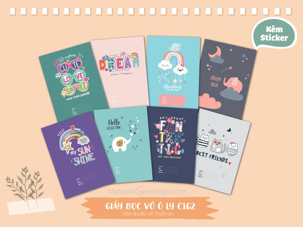 Giấy bọc vở ô ly C1G2 Greenwood cho bé gái cấp 1